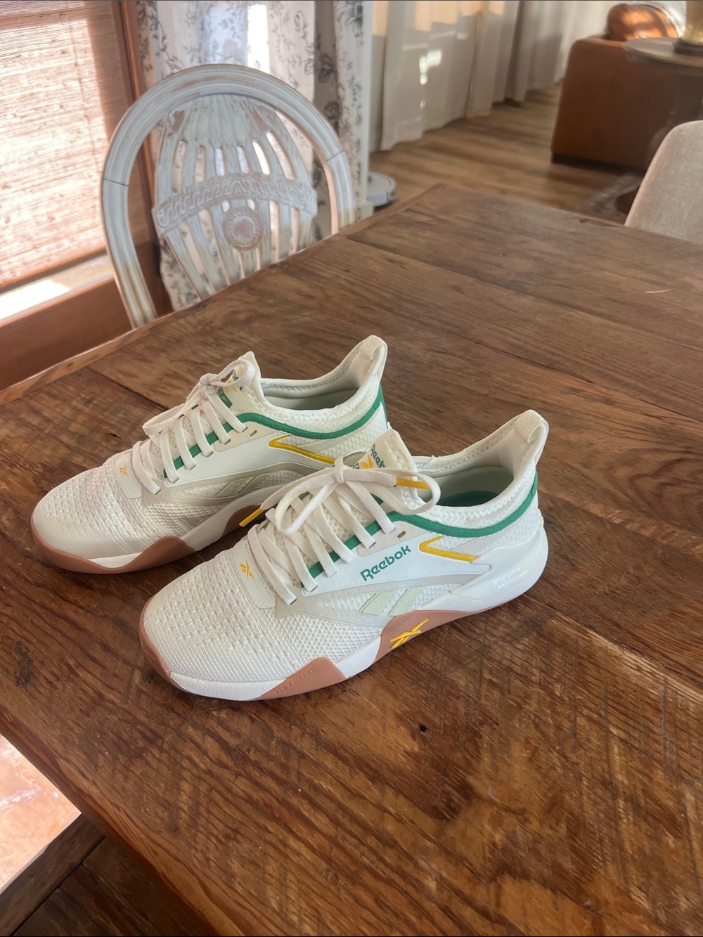 Reebok Kids Cream Sneakers with Green and Yellow Accents